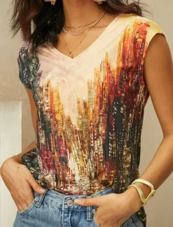 Best Women's Camisole Tank Top Basic Print Sleeveless Regular Tops V Neck Casual Red Blue Brown Green Women Tank Tops & Camis|Spring Tops