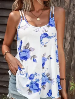 Clearance Women's Camisole Tank Top Casual Floral Print Sleeveless Regular Tops U Neck Vacation Daily Red Blue Purple Summer Women Spring Tops|Tank Tops & Camis