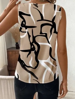 Women's Camisole Tank Top Graphic Geometric Stylish Casual Sleeveless V Neck Regular Tops Daily Print Wine Green Khaki Summer Spring Women Tank Tops & Camis