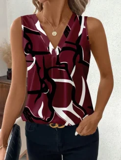 Women's Camisole Tank Top Graphic Geometric Stylish Casual Sleeveless V Neck Regular Tops Daily Print Wine Green Khaki Summer Spring Women Tank Tops & Camis