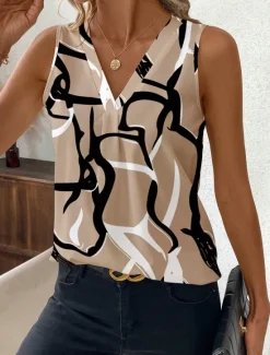 Women's Camisole Tank Top Graphic Geometric Stylish Casual Sleeveless V Neck Regular Tops Daily Print Wine Green Khaki Summer Spring Women Tank Tops & Camis