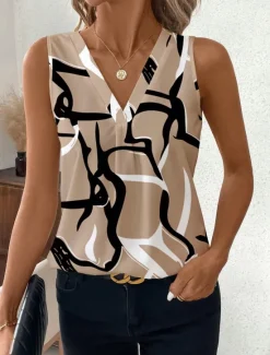 Women's Camisole Tank Top Graphic Geometric Stylish Casual Sleeveless V Neck Regular Tops Daily Print Wine Green Khaki Summer Spring Women Tank Tops & Camis