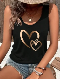 Hot Women's Camisole Tank Top Heart Fashion Sleeveless Crew Neck Regular Tops Daily Print Summer Women T-Shirts|Tank Tops & Camis