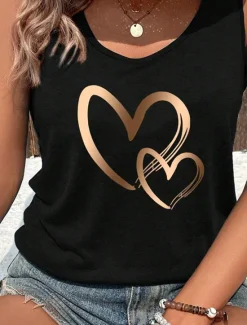 Hot Women's Camisole Tank Top Heart Fashion Sleeveless Crew Neck Regular Tops Daily Print Summer Women T-Shirts|Tank Tops & Camis