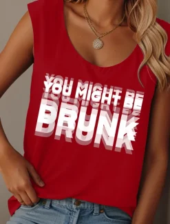New Women's Camisole Tank Top Graphic Letter Graffiti Casual Sleeveless Crew Neck Regular Tops Daily Print Black Red Blue Fuchsia Summer Drunk Women Tank Tops & Camis