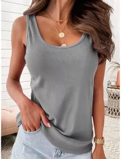 Hot Women's Camisole Tank Top Plain Basic Sleeveless U Neck Regular Tops Casual Black White Pink Blue Khaki Women Tank Tops & Camis