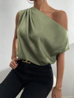 Outlet Women's Camisole Tank Top Solid Color Casual Sleeveless Crew Neck Regular Tops Daily Print Grass Green Green Beige Summer Spring Women Tank Tops & Camis
