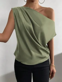 Outlet Women's Camisole Tank Top Solid Color Casual Sleeveless Crew Neck Regular Tops Daily Print Grass Green Green Beige Summer Spring Women Tank Tops & Camis