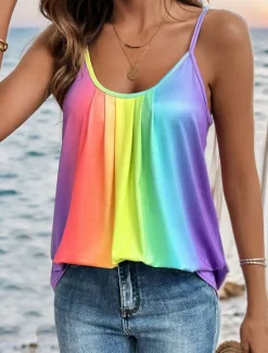 New Women's Camisole Tank Top Ombre Stylish Casual Sleeveless Crew Neck Regular Tops Daily Print Summer Women Tank Tops & Camis