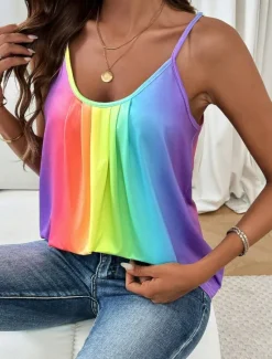 New Women's Camisole Tank Top Ombre Stylish Casual Sleeveless Crew Neck Regular Tops Daily Print Summer Women Tank Tops & Camis