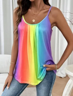 New Women's Camisole Tank Top Ombre Stylish Casual Sleeveless Crew Neck Regular Tops Daily Print Summer Women Tank Tops & Camis
