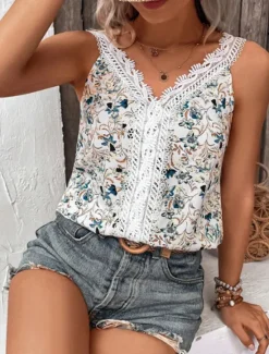 Online Women's Camisole Tank Top Casual Floral Lace Print Sleeveless Regular Tops V Neck Vacation Daily Summer Women Tank Tops & Camis|Spring Tops