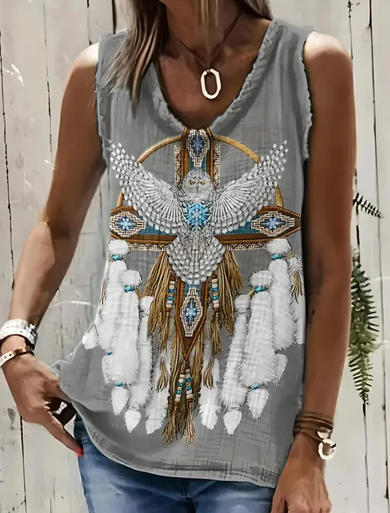 Sale Women's Camisole Tank Top Boho Tank Top Western Tank Top Floral Graphic Animal Bohemia Vintage Casual Sleeveless U Neck Regular Tops Daily Holiday Going out Print Black Khaki Gray Summer Women Boho Tops