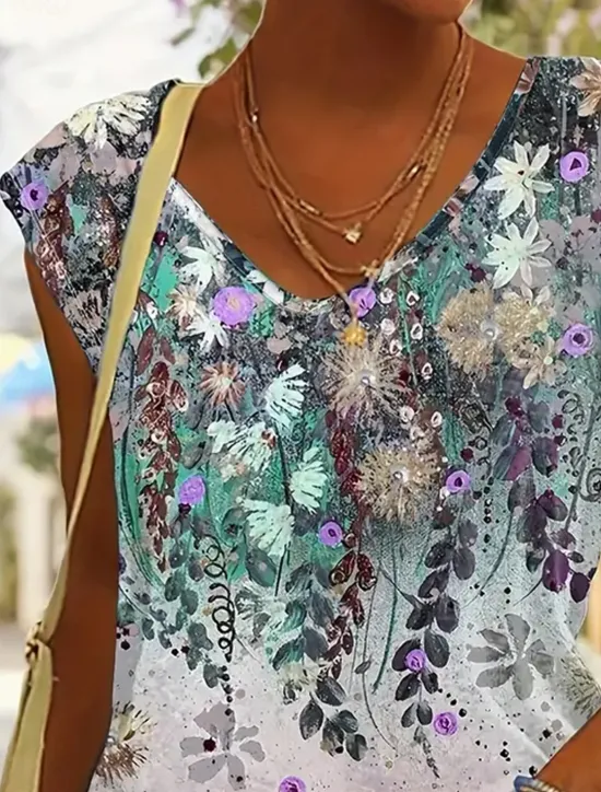 New Women's Camisole Tank Top Stylish Casual Ombre Floral Print Sleeveless Regular Tops V Neck Daily Summer Women Tank Tops & Camis|T-Shirts