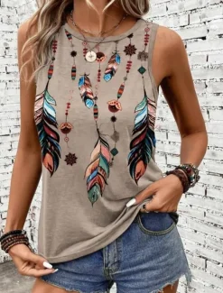 Sale Women's Camisole Tank Top Vest Stylish Ombre Print Sleeveless Regular Tops Crew Neck Vacation Casual Pink Sky Blue Khaki Rainbow Summer Women Tank Tops & Camis