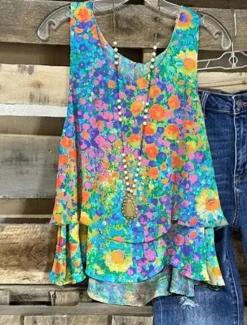 Sale Women's Camisole Tank Top Floral Casual Sleeveless V Neck Regular Tops Daily Print Summer Women Blouses & Shirts|Spring Tops