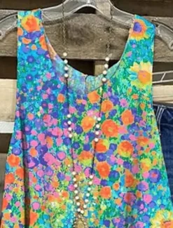 Sale Women's Camisole Tank Top Floral Casual Sleeveless V Neck Regular Tops Daily Print Summer Women Blouses & Shirts|Spring Tops