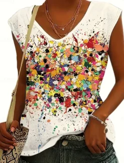 Hot Women's Camisole Tank Top Stylish Casual Ombre Print Sleeveless Regular Tops V Neck Daily Summer Women Boho Tops|Tank Tops & Camis