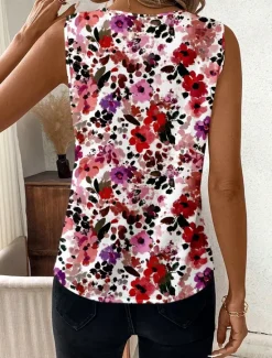 Sale Women's Camisole Tank Top Floral Graphic Stylish Casual Sleeveless V Neck Regular Tops Daily Print Maroon Yellow Orange Summer Women Tank Tops & Camis
