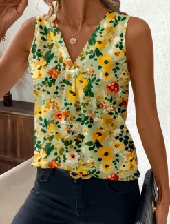 Sale Women's Camisole Tank Top Floral Graphic Stylish Casual Sleeveless V Neck Regular Tops Daily Print Maroon Yellow Orange Summer Women Tank Tops & Camis