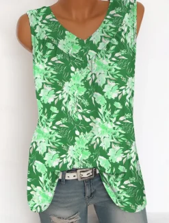 Best Women's Camisole Tank Top Floral Graphic Vintage Tropical Stylish Sleeveless V Neck Long Tops Daily Print Yellow Navy Blue Purple Green Summer Spring Women Tank Tops & Camis