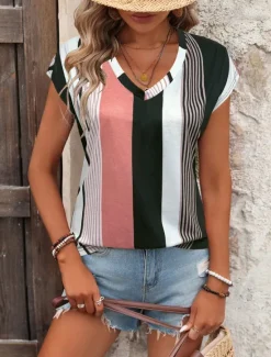 Women's Camisole Tank Top Graphic Striped Vintage Stylish Casual Sleeveless V Neck Regular Tops Daily Print Summer Women Tank Tops & Camis