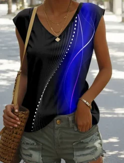 Women's Camisole Tank Top Graphic Geometric Stylish Casual Sleeveless V Neck Regular Tops Daily Print White Red Blue Green Summer Women Tank Tops & Camis