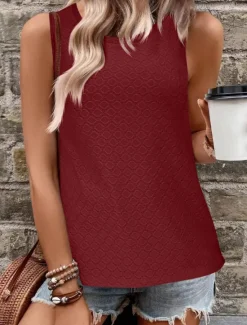 Clearance Women's Camisole Tank Top Solid Color Basic Casual Sleeveless Crew Neck Regular Tops Daily Eyelet Black Pink Wine Sky Blue Summer Women Tank Tops & Camis|Blouses & Shirts