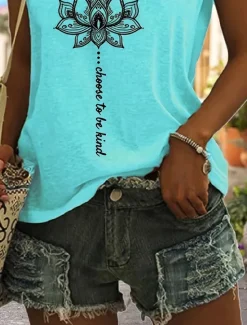 Outlet Women's Camisole Tank Top Floral Graphic Mandala Vintage Casual Sleeveless Crew Neck Regular Tops Daily Weekend Vacation Wear Print Blue Orange Summer Spring Women Tank Tops & Camis