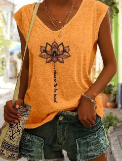 Outlet Women's Camisole Tank Top Floral Graphic Mandala Vintage Casual Sleeveless Crew Neck Regular Tops Daily Weekend Vacation Wear Print Blue Orange Summer Spring Women Tank Tops & Camis