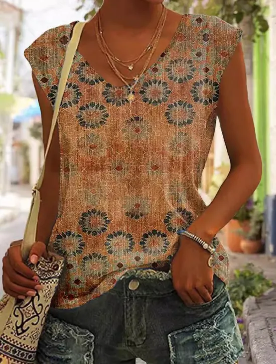 Online Women's Camisole Tank Top Casual Floral Print Sleeveless Regular Tops V Neck Vacation Daily Yellow Red Blue Purple Green Summer Women Tank Tops & Camis