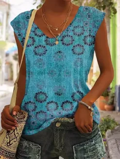 Online Women's Camisole Tank Top Casual Floral Print Sleeveless Regular Tops V Neck Vacation Daily Yellow Red Blue Purple Green Summer Women Tank Tops & Camis