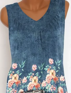 Online Women's Camisole Tank Top Floral Graphic Vintage Tropical Stylish Sleeveless V Neck Long Tops Daily Print Summer Spring Women Tank Tops & Camis