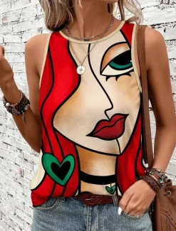 Discount Women's Camisole Tank Top Vest Daily Color Block Geometric Sleeveless Summer Women Tank Tops & Camis