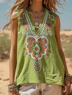 Sale Women's Camisole Tank Top Floral Graphic Bohemia Vintage Daily Sleeveless V Neck Regular Tops Daily Holiday Going out Summer Spring Women Tank Tops & Camis