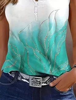 Outlet Women's Camisole Tank Top Ombre Floral Casual Sleeveless Notched Neck Regular Tops Daily Buttons Print Summer Women Tank Tops & Camis
