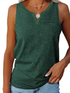 Women's Camisole Tank Top Pink Blue Green Plain Pocket Daily Basic Modern V Neck Regular Fit S Women Tank Tops & Camis