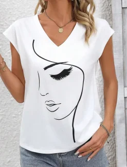 Best Women's Camisole Tank Top Graphic Stylish Casual Short Sleeve V Neck Regular Tops Daily Print Summer Women Tank Tops & Camis