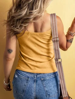 New Women's Camisole Tank Top Solid Color Daily Stylish Casual Sleeveless Scoop Neck Regular Tops Daily Buttons Black Yellow Army Green Apricot Summer Spring Women Tank Tops & Camis