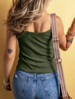 New Women's Camisole Tank Top Solid Color Daily Stylish Casual Sleeveless Scoop Neck Regular Tops Daily Buttons Black Yellow Army Green Apricot Summer Spring Women Tank Tops & Camis