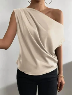 Best Women's Camisole Tank Top Solid Color Business Modern Casual Sleeveless Asymmetrical Regular Tops Work Formal Wear Black Pink Brown Green Beige Summer Spring Women Tank Tops & Camis