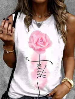New Women's Camisole Tank Top Floral Graphic Stylish Casual Sleeveless Crew Neck Regular Tops Daily Print Summer Women Tank Tops & Camis