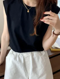 New Women's Camisole Tank Top Solid Color Daily Basic Casual Sleeveless Crew Neck Regular Tops Daily Black White Yellow Blue Brown Summer Women Tank Tops & Camis