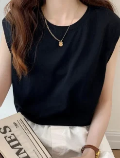 New Women's Camisole Tank Top Solid Color Daily Basic Casual Sleeveless Crew Neck Regular Tops Daily Black White Yellow Blue Brown Summer Women Tank Tops & Camis