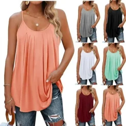 Hot Women's Camisole Tank Top Plain Vacation Hawaiian Casual Sleeveless Round Neck Regular Tops Casual Beach White Light Green Pink Wine Summer Spring Women Tank Tops & Camis