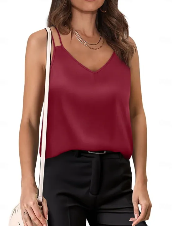 Online Women's Camisole Tank Top Casual Sleeveless Regular Tops V Neck Vacation Daily White Wine Green Beige Summer Women Tank Tops & Camis