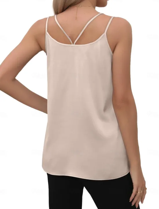 Online Women's Camisole Tank Top Casual Sleeveless Regular Tops V Neck Vacation Daily White Wine Green Beige Summer Women Tank Tops & Camis