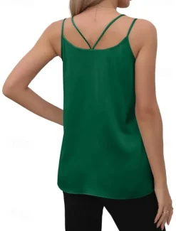 Online Women's Camisole Tank Top Casual Sleeveless Regular Tops V Neck Vacation Daily White Wine Green Beige Summer Women Tank Tops & Camis