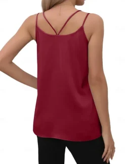Online Women's Camisole Tank Top Casual Sleeveless Regular Tops V Neck Vacation Daily White Wine Green Beige Summer Women Tank Tops & Camis