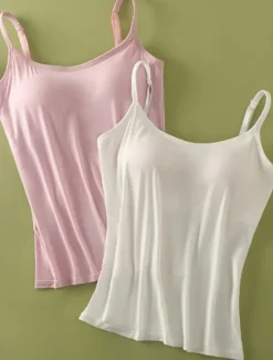 Best Women's Camisole Tank Top Adjustable Spaghetti Strap Pastel Pink Cream White Solid Color Basic Layering Spring Summer Casual Comfort Fit Clothing Apparel Women Tank Tops & Camis